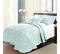 Home Soft Things Serenta Damasco Juego de Colcha de 4 Piezas, tamaño Queen Grande (110 x 120 Pulgadas), Azul