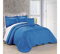 Home Soft Things Serenta Damask - Juego de Colcha de 4 Piezas, tamaño Queen, Color Azul Palacio