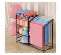 Home - Soporte para esterilla de yoga con ruedas, estante de almacenamiento de rodillos de espuma, exhibición de gimnasio para pilates y tapetes de ejercicio en el suelo (d C 70 x 55 x 120 cm)