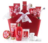 Home Spa Kit Set de regalo - Juego de baño japonés en flor de cerezo, 25 piezas, gel de ducha, loción corporal, vaporizador de ducha, champú, pasta de dientes y cepillo en una bolsa de cuero, paquete