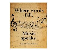 Home Studio Wall Decor - Vintage “When Words Fail Music Speaks” Music Quote Art Print - Inspirational Decor for Musicians & Creative Spaces(Framed,12x18inch(30x45cm))