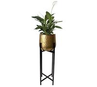 Home Styling Collection Flor metálica de pie, 74 cm, Negra con Funda Dorada