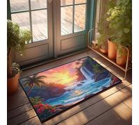 Home Sweet Apartment - Felpudo con diseño de puesta de sol en la cascada tropical, accesorios para cueva de hombre (65 x 90 cm)