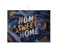 Home Sweet Home - Tapete de secado de platos para cocina, tapete absorbente artístico azul dorado para platos, almohadilla de secado de microfibra acogedora para protector de barra de café, 45,7 x 61