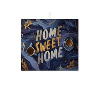 Home Sweet Home - Tapete de secado de platos para cocina, tapete absorbente artístico azul dorado para platos, almohadilla de secado de microfibra acogedora para protector de barra de café, 40,6 x