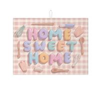 Home Sweet Home - Tapete de secado de platos para encimera de cocina, tapete absorbente para escurridor de platos con estampado de letras coloridas, bonito y acogedor protector de microfibra de 18 x