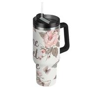 Home Sweet Home William Morris Style Flower Bird Peach - Botella de agua de acero inoxidable con boca ancha al vacío, tapa a prueba de fugas y pajita, taza de café portátil decorativa para escuela