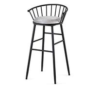Home - Taburete de bar para mostrador de desayuno, silla industrial, respaldo hueco vintage, silla de comedor con cojín de terciopelo gris con reposapiés