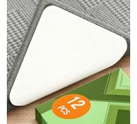 Home Techpro 12 cintas adhesivas para alfombras, agarre para suelos de madera dura, calcomanías reutilizables de doble cara para debajo de la alfombra, agarres antideslizantes para alfombras de área,