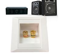 Home Theater Wall Plate - Banana Plug Speaker Wire Junction Box | White | 10x10x3cm Copper and ABS Audio Wall Plate with Banana Socket and Two-Prong Connections, White Speaker Wire Junction Box for H