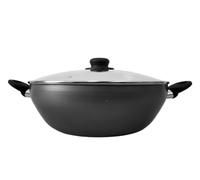 Home Theory Wok antiadherente de aluminio de 32 cm con tapa, sartén antiadherente grande para cocina asiática e india, asas dobles, sartén profunda no tóxica con tapa, fabricado en el Reino Unido