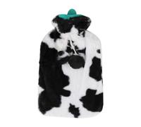 Home Universal Bolsa de Agua Caliente 2L con Funda Suave de Leopardo, Rosa, Azul y Beige, Ideal para Alivio de Dolor y Calor (Estampado Vaca Negro)