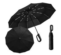 Home Universal® Paraguas Plegable Antiviento Negro con Mango de Gancho, Compacto y Portátil, Diseño Elegante y Resistente para Hombre y Mujer, Ideal para Viajes, Trabajo y Uso Diario