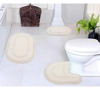 Home Weavers Hampton - Juego de 3 alfombras de baño de ganchillo de algodón absorbente, reversible, suave, tipo 1, lavable a máquina, 17 x 24 pulgadas, 20 x 20 pulgadas, 21 x 34 pulgadas, marfil