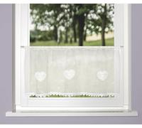 HOME WOHNIDEEN Visillo NISHAY, 45 x 145 cm, Estructura de Lino Transparente, Corazones, Color: Blanco, tamaño: 45 x 120 cm, número: 1 x