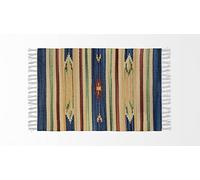 HOME ZEN HOUSEHOLD LINEN Alfombra de baño cocina dormitorio algodón art.kilim con flecos lavable a máquina fantasía étnica colorida (50 x 110 cm, diseño 3 - Rombo azul)