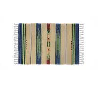 HOME ZEN HOUSEHOLD LINEN Art.kilim - Alfombra de algodón para baño, cocina o dormitorio, con flecos, lavable en lavadora, estampado étnico multicolor (50 x 110 cm, diseño de 6 ojos)