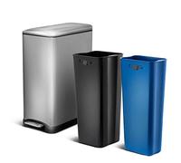 Home Zone Living Cubo de basura de cocina de 13 galones, doble forro extraíble para reciclaje y basura, forma delgada de acero inoxidable de 50 litros (8 + 5 para 13 galones en total)