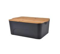 Homéa, Bo x Plástico con Tapa Bambú, 16L, 40 x 27 x 15 cm, Antracita