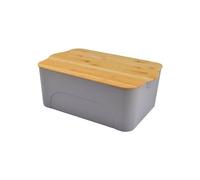 Homéa, Bo x Plástico con Tapa Bambú 5L 28 x 18 x 10,5 cm Gris