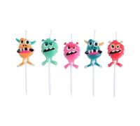 Homea, Set de 5 Velas Monstruos 3D+Pic Plástico Monstruos
