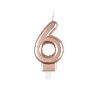 Homea, Vela Cumpleaños Figura 6 Con Soporte Plástico H7,5Cm Rosa Oro