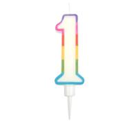 Homea, Vela Cumpleaños Número 1 Con Soporte Plástico H10,5Cm Multicolor