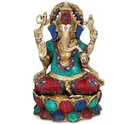HomeAdri Figura de loto grande de ganesha sentado de latón de 1 pie, figura hindú de buena suerte, dios de la deidad, Ganesh, figura india hecha a mano