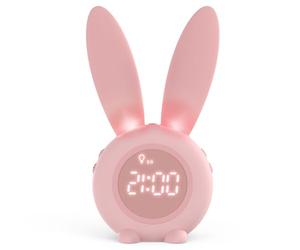 Homealexa Reloj Despertador de Conejo, Conejito Animal Lindo mesita de Noche con luz Nocturna + 6 música Interesante + Función de Cuenta Regresiva, Regalo para niños niños Estudiantes