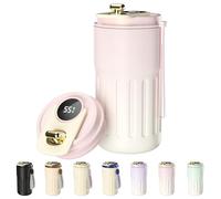 Homealexa Taza de café con pantalla digital, termos, 410 ml, acero inoxidable 316, taza de viaje aislada, a prueba de fugas, taza de viaje con tapa para café (Rosa)