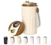 Homealexa Taza de café con pantalla digital, termos, 410 ml, acero inoxidable 316, taza de viaje aislada, a prueba de fugas, taza de viaje con tapa para café, color Café