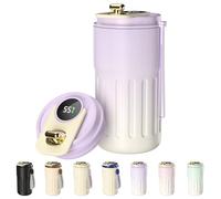 Homealexa Taza de café con pantalla digital, termos, 410 ml, acero inoxidable 316, taza de viaje aislada, a prueba de fugas, taza de viaje con tapa para café (Morado)