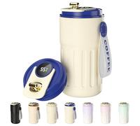 Homealexa Taza de café con pantalla digital, termos, 460 ml, acero inoxidable 316, taza de viaje aislada, a prueba de fugas, taza de viaje con tapa para café, color Azul