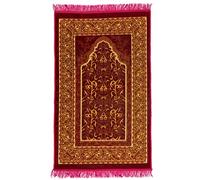 homeart Alfombra de oración de terciopelo para musulmanes, alfombra de oración islámica fina de felpa suave, Janamaz, Sajada, alfombra de oración, patrón de Jeddah, burdeos