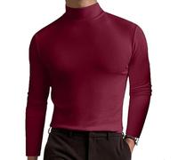 Homebbc Men's High Neck Slim Fit T-Shirt Stretchy Breathable for Gym or Casual, Modern Style & Comfort 2026 New (Burgundy,L)