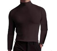 Homebbc Men's High Neck Slim Fit T-Shirt Stretchy Breathable for Gym or Casual, Modern Style & Comfort 2026 New (Dark Brown,S)