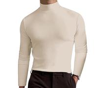 Homebbc Men's High Neck Slim Fit T-Shirt Stretchy Breathable for Gym or Casual, Modern Style & Comfort 2026 New (Apricot,XXL)