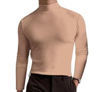 Homebbc Men's High Neck Slim Fit T-Shirt Stretchy Breathable for Gym or Casual, Modern Style & Comfort 2026 New (Light Khaki,XXL)