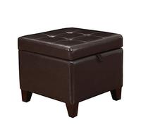 Homebeez Taburete otomano de piel sintética con patas de madera (marrón)