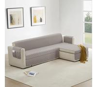 Homebliss Funda Sofa Chaise Long Izquierdo/Derecho 200cm Impermeable, Fundas de Sofa Anti Gatos con Brazos, Protector Sofa Universal Reversible, Gris Claro