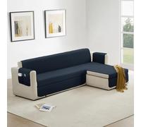 Homebliss Funda Sofa Chaise Long Izquierdo/Derecho 200cm Impermeable, Fundas de Sofa Anti Gatos con Brazos, Protector Sofa Universal Reversible, Azul