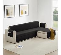 Homebliss Funda Sofa Chaise Long Izquierdo/Derecho 250cm Impermeable, Fundas de Sofa Anti Gatos con Brazos, Protector Sofa Universal Reversible, Negro