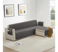 Homebliss Funda Sofa Chaise Long Izquierdo/Derecho 250cm Impermeable, Fundas de Sofa Anti Gatos con Brazos, Protector Sofa Universal Reversible, Gris Oscuro