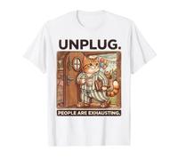 Homebody Gato Introvertido Desenchufe Cottagecore Camiseta gráfica económica, Hombre, Blanco, S