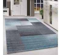 HomebyHome Alfombra 160x230 cm Cuadros Azul-Gris, Elemento Decorativo Suave con Diseño, Solución de Suelo Fácil de Cuidar para Salón o Comedor