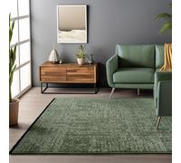 HomebyHome Alfombra Algodón Chenille Verde 240x340 cm Lavable, Estilo Boho, Vintage Kelim, Pelo Corto, Antideslizante, Suave, Monocromático Mélange, para Sala, Dormitorio, Oficina y Cocina