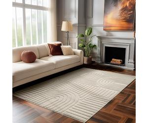HomebyHome Alfombra Beige 120x170 cm, Shaggy Pelo Largo, Suave, Alfombra de Salón Estilo Escandinavo Boho, Base de Yute