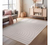 HomebyHome Alfombra Bohemio Escandinava Unicolor Crema 200x290 cm, Alfombra Decorativa, Suave y Fácil de Cuidar, Efecto 3D, Alfombra para Salón y Dormitorio, Alfombra Lavable Grande