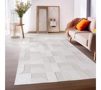 HomebyHome Alfombra de Exterior de Interior Resistente a la Intemperie 140x200 cm, 3D diseño escandinavo, Lavable, Color Crema Natural, Alfombra salón, Dormitorio, Alfombra de Patio