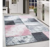 HomebyHome Alfombra de salón, 140 x 200 cm, diseño a cuadros rosa, corte de contorno, para dormitorio, pelo corto, extra suave, fácil de limpiar, para cocina, comedor, habitación juvenil